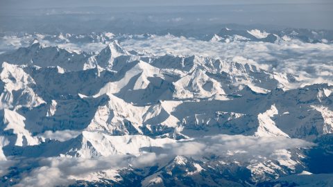 Aerial Shot of  the Bernese Alps with Bietschhorn, Switzerland.